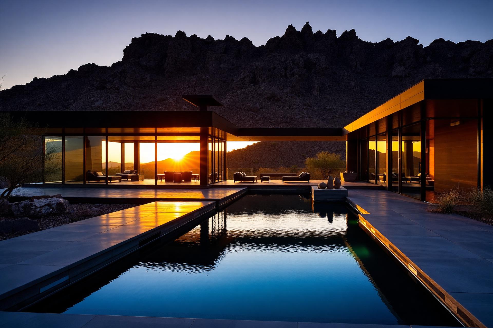 Luxury Arizona desert home at golden hour